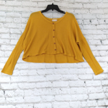 Altar’d State Top Womens Small Yellow Waffle Knit Cropped Long Sleeve Button Up - £15.48 GBP