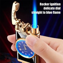 New Lighter With Electric Watch Rocker Arm Automatic Ignition Straight Blue Flam - £15.94 GBP