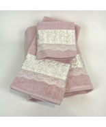 Vintage Cannon Bath Towels Set Royal Family  Hand Washcloth Pink Embroid... - £21.95 GBP