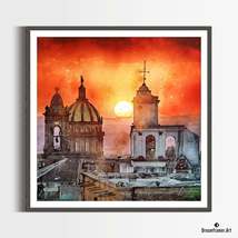 Premium Art Print &quot;San Miguel de Allende Sunset&quot; in Watercolors, by Drea... - £35.13 GBP+