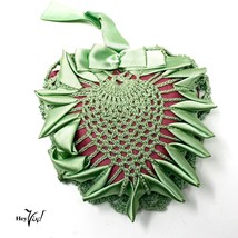Vintage Green Fancy Hand Crocheted Heart Shaped Pin Cushion Decoration - Hey Viv - £12.56 GBP