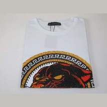 Men LAVERITA European Fashion Crew Shirt Short Sleeve Lion Medallion 94453 White image 3