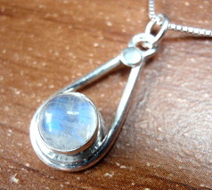 Blue Moonstone Pendant in Hoop 925 Sterling Silver Dangle Drop New - $10.79