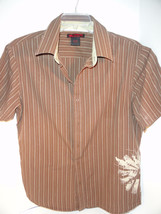 Tony Hawk Skateboard Shirt Hip Brown Stripes GUC SS Large Cotton Blend - $26.89