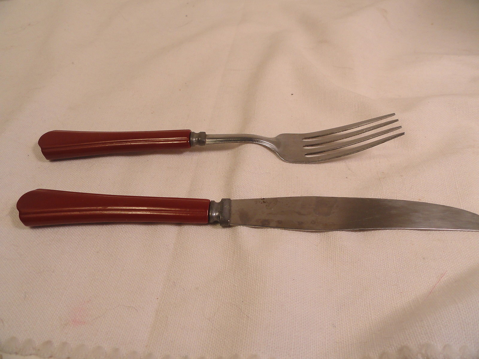 Red Bakelite Handled Knife And Fork Vintage - $19.99