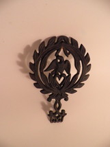 Vintage Black Cast Iron Trivet Eagle Heart Laurel Leaves - £20.00 GBP