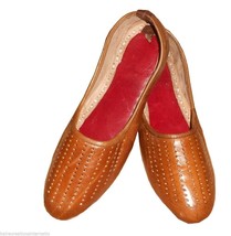 Men Shoes Indian Handmade Leather Mojari Brown Flip-Flops Flat Jutties US 8 - £43.24 GBP