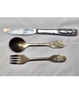 Vintage Child&#39;s Utensil Set Featuring Teddy Bear &amp; Bunny - Fork, Knife &amp;... - $12.08