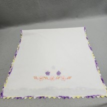 Hand Embroidered Pink-Purple Floral Daisy Crocheted Edge Table Top Doily... - $9.05