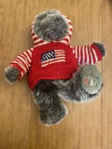 16&quot;  Dillards Gray Bear Patriotic Plush  Flag Knit Hoodie Sweater Memorial Day - £10.63 GBP
