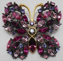Joan Rivers Vintage Statement Butterfly Brooch Pin Black Gold Tone &amp; Rhinestones - £47.92 GBP