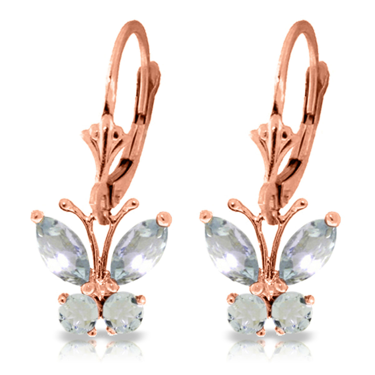 1.24 CTW 14K Solid Rose Gold Butterfly Earrings Natural Aquamarine - $251.05