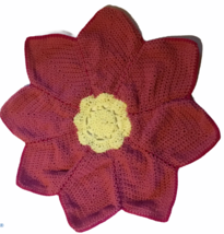 Crocheted Flower Rug Handmade Wall Hanging Salmon Pink Yellow Nursery Ho... - $26.88 CAD