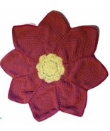Crocheted Flower Rug Handmade Wall Hanging Salmon Pink Yellow Nursery Ho... - $27.09 CAD
