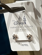 Disney Parks Minnie Mouse Faux Crystal April Birthstone Stud Earrings Gold Color - £26.29 GBP