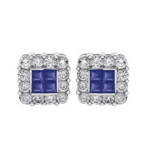 0.45 Carat Sapphire &amp; 0.75 Carat Diamond Stud Earrings 14K White Gold - £606.65 GBP