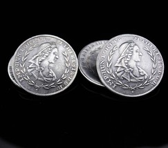Marie Antoinette Cufflinks Large Antique Silver Coins Buttons Queen Maria Theres - £153.39 GBP