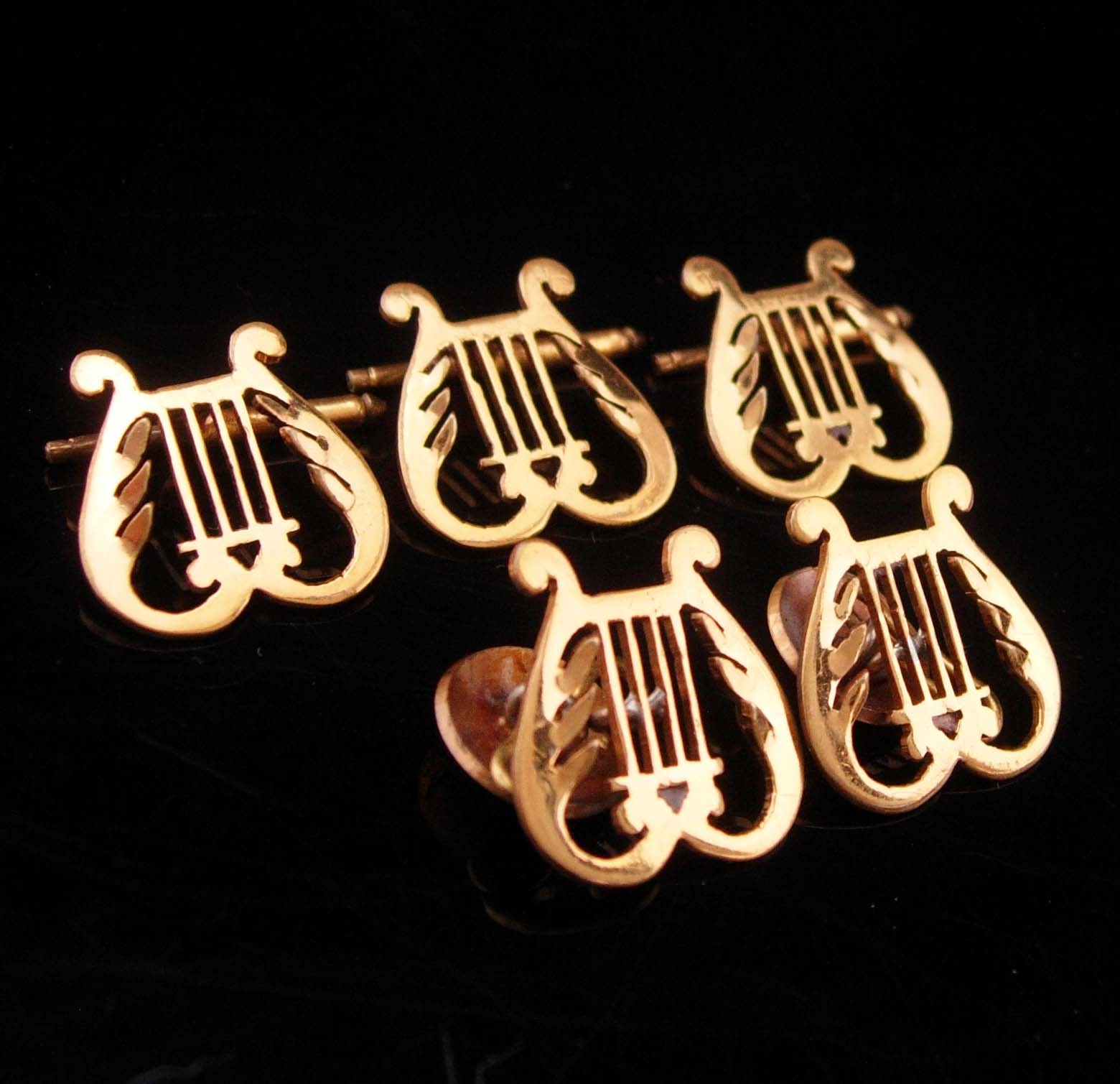 IRELAND Buttons victorian harp button studs vintage Irish wedding set gold weddi - $425.00