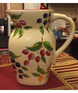 White Ivory Cream Ceramic Vintage FTD Pitcher Vase Hand painted Berries ... - £14.42 GBP