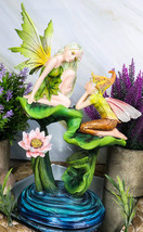 Green Pixie Tribal Fairy Sharing Thoughts with Buddy Elf by Lily Pond Figurine - £67.38 GBP