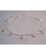 Ankle Bracelet Anklet or Large Bracelet Sterling Silver Pink Crystals - £7.07 GBP