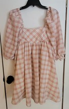 Womens S Storia Pink White Gingham Puffy Sleeve Dress - $28.71