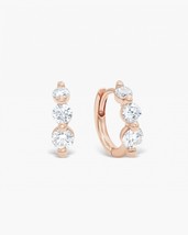 Three Stone Diamond Huggie Earrings 14k Solid Gold Gift For Women Anniversary. - $2,418.20