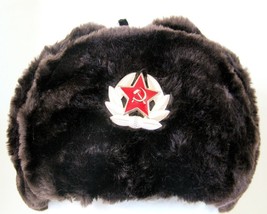 Authentic Russian Military Dark Brown KGB Ushanka Hat W/ Soviet Red Army Badge - £25.57 GBP+