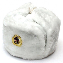 Authentic Russian White Ushanka Hat w/ Soviet Red Army Badge - £30.25 GBP