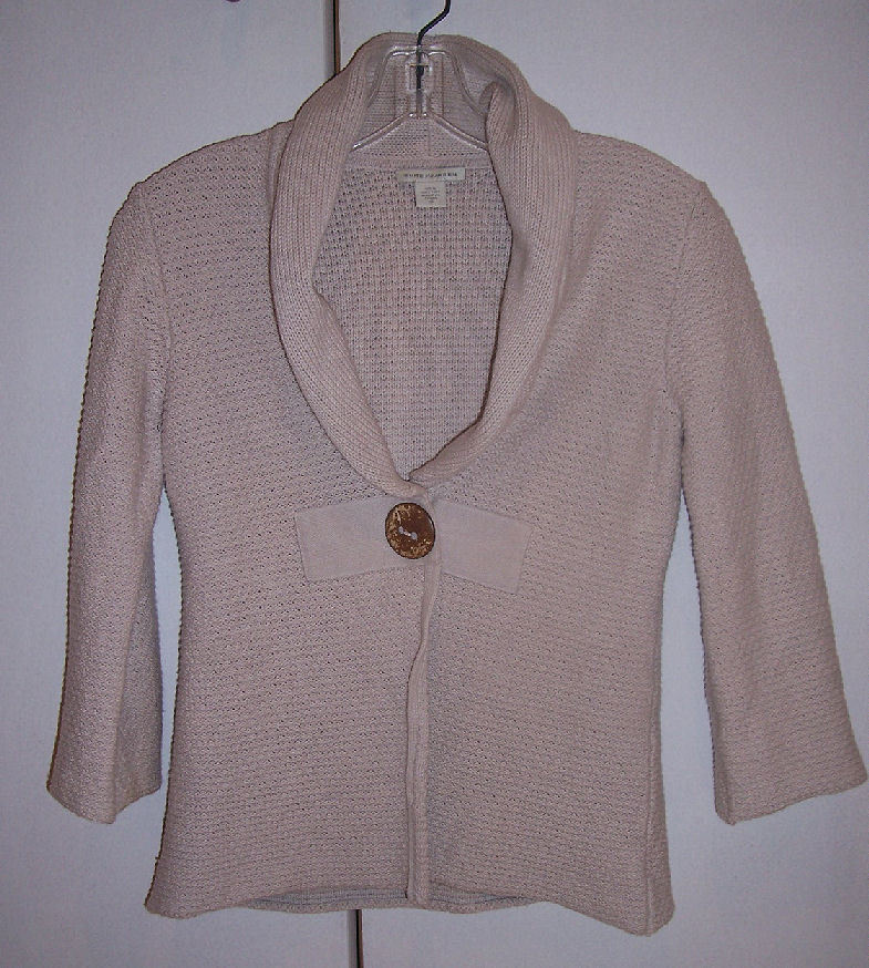 Primary image for WHITE + WARREN Beige Knit Cotton Cardigan Empire Blazer Jacket Sz S EUC