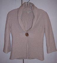 WHITE + WARREN Beige Knit Cotton Cardigan Empire Blazer Jacket Sz S EUC - £41.09 GBP