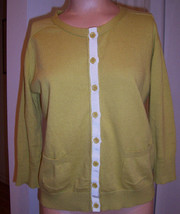 Anthropologie Laurie b Mustard Yellow Cotton Cardigan Sweater Medium EUC - £33.01 GBP