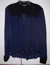 Michael Stars Blue Black Silk Blouse Surplice Hi Lo Shirt Blouson Sz M E... - £33.02 GBP