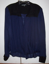 Michael Stars Blue Black Silk Blouse Surplice Hi Lo Shirt Blouson Sz M E... - £32.89 GBP