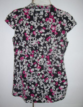 TRINA TURK  Hot Pink Gray White Silk Career Casual Blouse Cap Sleeves Sm... - $25.99