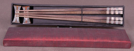 2 Sets of Chopsticks w Plush Box-Wood &amp; Metal-Fancy-China Japan Asia - $93.49