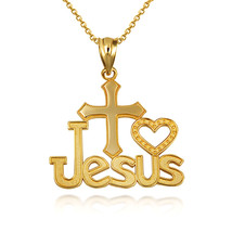 10K Solid Gold Heart &quot;I Love Jesus&quot; Beaded Pendant Necklace -Yellow, Rose, White - £151.25 GBP+