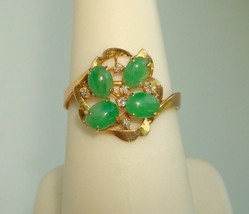 Fine 14KT Yellow Gold Cabochon Green Jade Diamond Ring 1.9gr Size 6.25 A Beauty! - £488.39 GBP