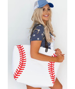 White Baseball Pattern Canvas Large Tote Bag - $24.91 CAD