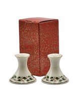 Royal Limited Holly Holiday Pair  4&quot; Candle Holders Porcelain Gold Trim ... - $42.01 CAD