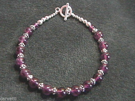 Amethyst and Sterling Silver Bali Bead Bracelet - 8&quot; Length - £13.30 GBP