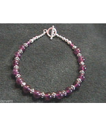 Amethyst and Sterling Silver Bali Bead Bracelet - 8&quot; Length - £12.74 GBP