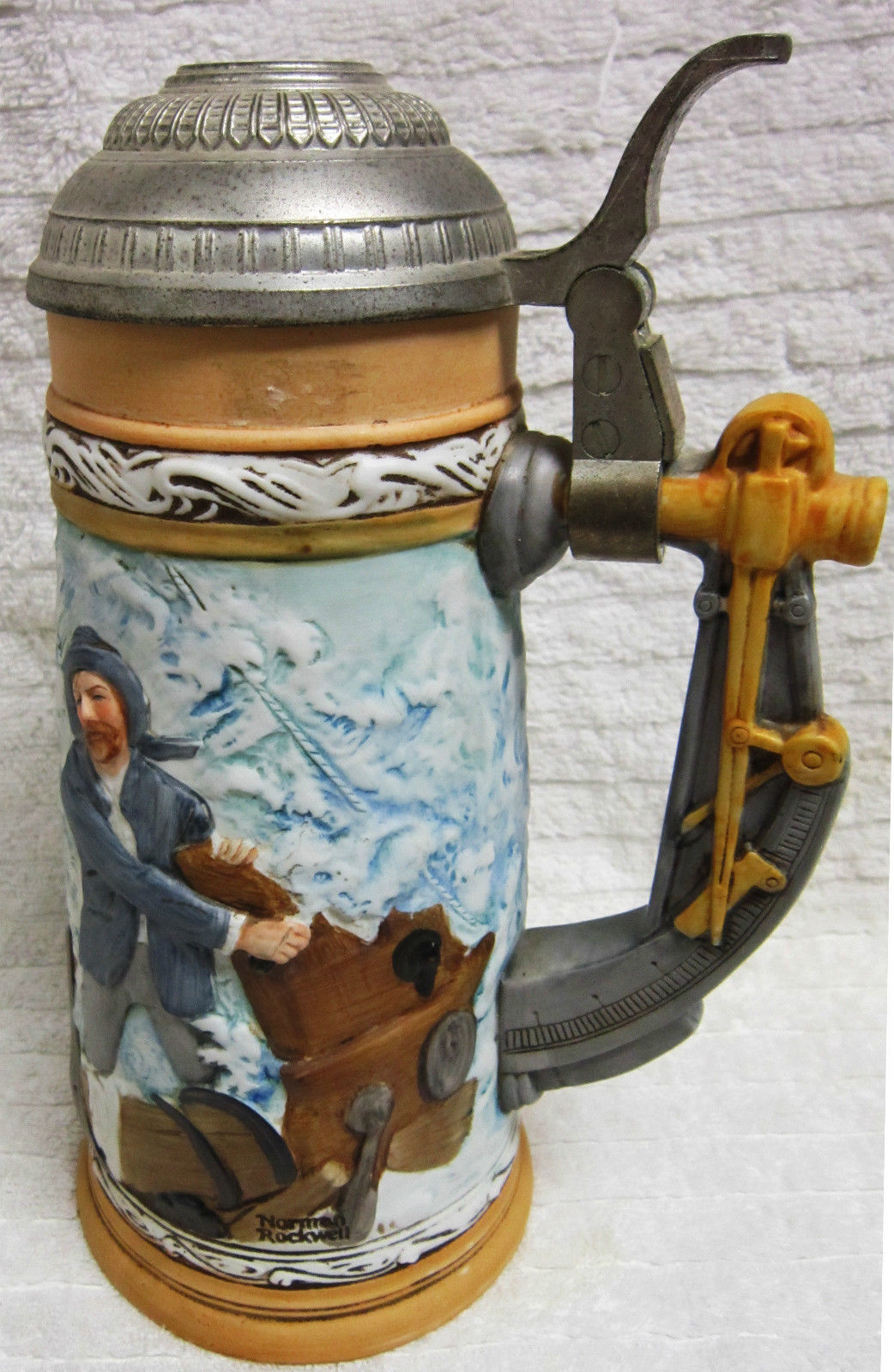 1982 Norman Rockwell "Braving The Storm" Porcelain Collector's Stein - $250.00