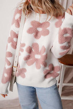 White Textured Flower Drop Shoulder Loose Sweater - $45.99