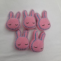 Bunny Head Plush Craft Supplies Sleeping Rabbits Pink Blue applique 5 Count - £6.24 GBP