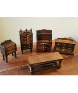 Vintage Set of 5 Concord Walnut Stain Miniatures Dollhouse Furniture Tai... - £35.09 GBP