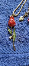 New Betsey Johnson Necklace Flower Tulip Red Rhinestone Easter Spring De... - $14.99