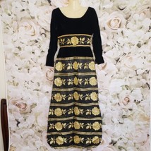 Vintage Black Gold Party Evening Cocktail Dress sz Small S - £54.75 GBP