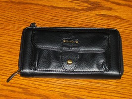 Buxton Organizer Purse Clutch Wallet Tote Bag Black Pebble Grain Leather  - £11.15 GBP