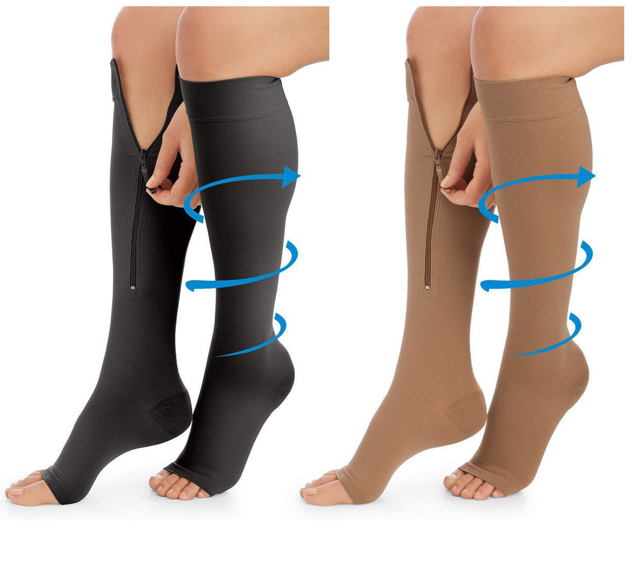 23-32 mmHg Medical Compression Socks, Open Toe ,Zippered Knee-High Stockings - $11.75